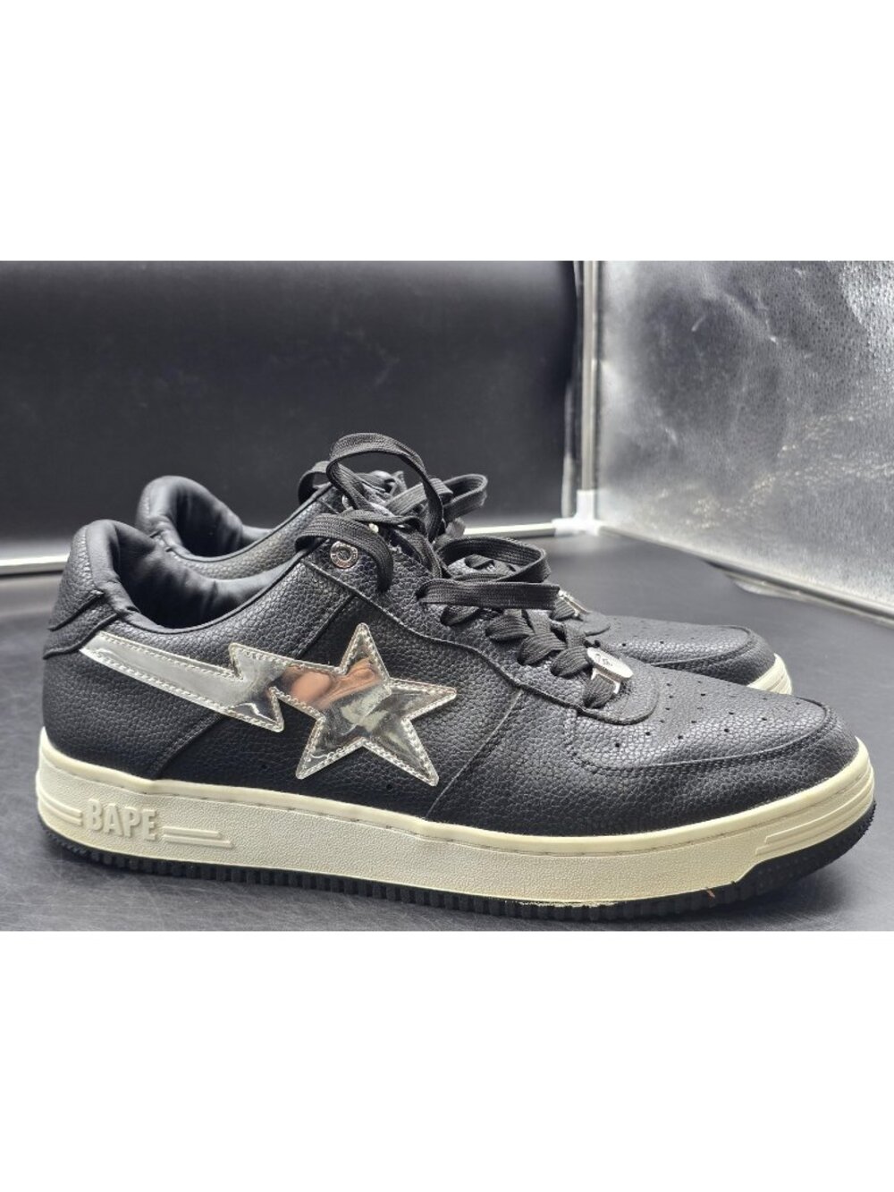 A Bathing Ape Bapesta Shoes Mens Size 12 Black Damaged Low Top Star Sneakers